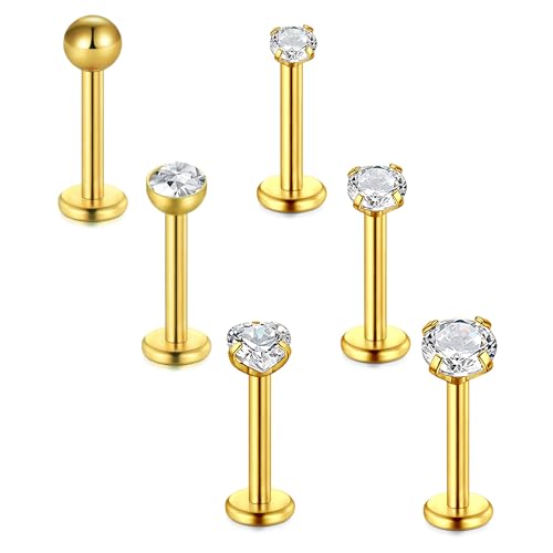 Briana Williams 6 Piezas Piercing Labio Labret Studs Acero Inoxidable 16G 6/8/10mm Barra Piercing Oreja Tragus Helix