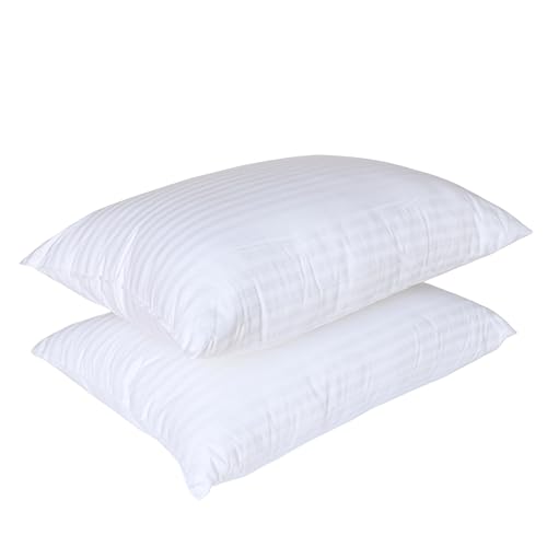 Almohadas, Home My Home - Almohadas Hoteleras Premium - Relleno Microgel - Firmeza Media - Fundas Rayada Satinada - 100% Algodón - Pillow - Alta Caldiad - Color Blanco (2,...