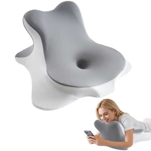 Image of MOONYOOY Ergonomic Reading Pillow for Bed, Premium Memory Foam Wedge Pillow for Prone, Leaning & Back Support, Cooling Ice Silk Cover for Couch & Headboard Relaxation - Grey