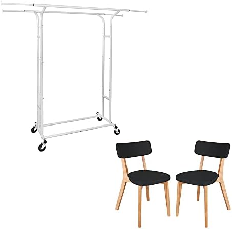 Fishat Heavy Duty Garment Rack & ASH Solid Wood Dining Chair Set of 2 (Pink & Black)