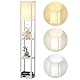 Omdekor LED Floor Lamp aus Holz, Wohnzimmer Stehlampe mit E27 Fassung, Stehleuchte mit Regal 3 Farbtemperaturen 3000-5000K, Vintage Stehlampen für Wohnzimmer Schlafzimmer Arbeitszimmer Büro