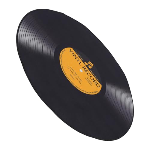 MUSISALY Alfombra Redonda de Vinilo Estilo Disco Retro Vintage Negra Antideslizante y Fácil de Limpiar para Sala y Dormitorio
