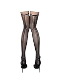 Long-Perfect 1D Ultra-thin Oily Bright Shimmery Stockings Thigh High Shiny Back Line Tights Stockings 1 Denier (Black-black line)