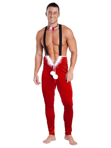 Sexy Santa Outfit for Men Soft Velvet Santa Claus One Piece Sleeveless Pajamas Jumpsuits Nightwear2