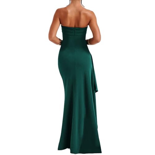 Image of Women's Sexy Strapless Backless High Split Long Maxi Dress Ruched Off Shoulder Sleeveless Bodycon Party Cocktail Dresses