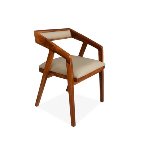Image of Sheesham Wood Multipurpose Chair with Cushion | Solid Wood Modern Dining, Living Room & Office Lounge Chair | Wooden Armchair for Home Furniture (Honey Finish)