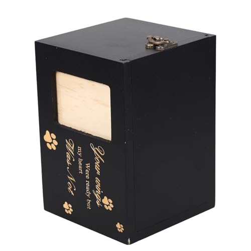 NUOBESTY Urne Funéraire en Bois Massif pour Cendres de Chien avec Cadre Photo, Boîte à Souvenirs Noire avec Couvercle Coulissant et Serrure, Urne Commémorative pour Animaux de Compagnie