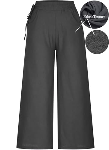 Image of KOTTY Women's Crumble Fabric High Waist Solid Color Drawstring Wide Leg Trousers Loose with Pockets