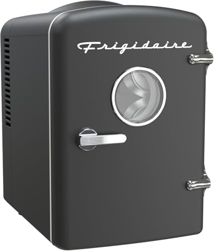 Image of Frigidaire 6 Can or 4L Mini Personal Retro Fridge Cooler, Plugs into an AC (home) outlet and comes with a 12V car adapter. - EFMIS229-BLACK (V2 Model)