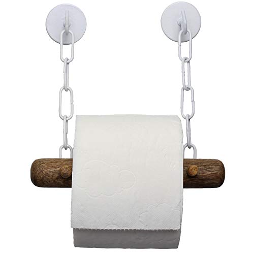Preisvergleich Produktbild DEKAZIA® Toilettenpapierhalter ohne Bohren / selbstklebend / Mango Holz / Klopapierrollenhalter für WC / Badezimmer / Bad Vintage Deko / weiß