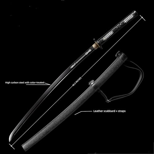 SANJISTU Samurai Sword | Traditional Hand-Forged Katana Swords Authentic Japanese Anime Samurai | High Carbon Steel Katanas Collection Sharp Full Tang (Black Dragon)
