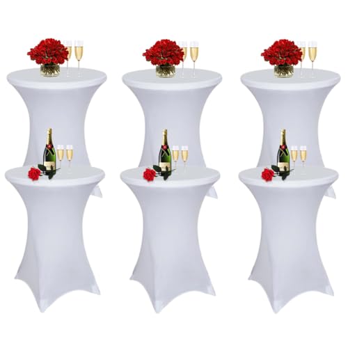 Albassa 6 Pack Cocktail Table Covers 32"x43" Spandex Stretch Highboy Top Tablecloth Fitted Round Table Cloths for Bar Wedding Cocktail Party Banquet Tables (6, White, 32"x 43")