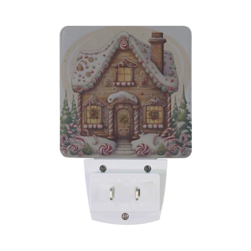 Image of Christmas Gingerbread House Night Lights 2 Pack Plug-in Wall Led Nightlight Auto Dusk-to-Dawn Sensor Lamps for Bedroom Kitchen Bathroom