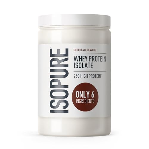 Isopure Whey Protein Isolat Pulver – Schokolade - 25 g Protein pro Portion, wenig Zucker, ohne künstliche Aromen oder Süßstoffe, nur 6 Zutaten, 480 g
