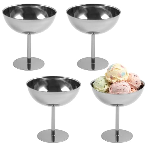 YedZen Lot de 4 Coupes à Glace en Acier Inoxydable, 200ml, Ø10,5cm, Coupes Dessert sur Pied, Coupe a Glace pour Glace, Yaourt, Pudding, Sorbet, Fruits et...