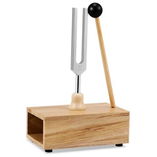 BESTonZON 528 Hz Tuning Fork with Resonance Box,Tuning Fork Set, Tuning Fork with Resonance Box, Tuning Fork, Tuning Fork Hammer and Wooden Voice Resonator Box Set of 3 for Yoga SPA