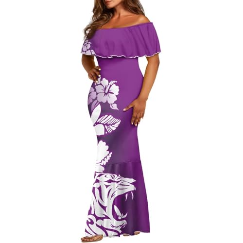 Image of Polynesian for Women S-7XL Off Shoulder Maxi Dress Hawaiian Summer Dresses