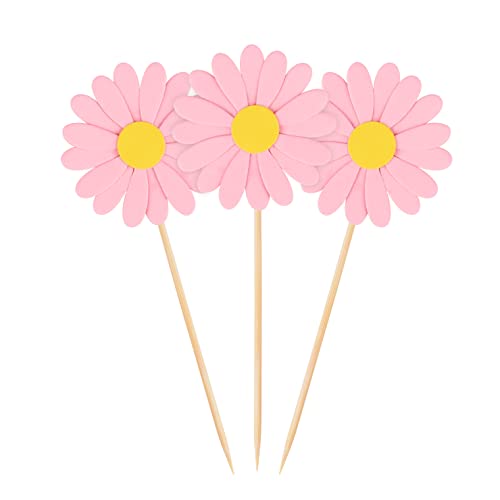48 Pieces Daisy Cupcake Toppers, Daisy Flower Cake Picks Chrysanthemum Party Decorations For Spring Birthday Wedding Supplies(Pink) #TOP6