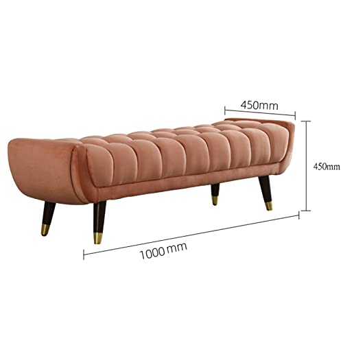 Banco para los pies de la cama rectangular tapizado en terciopelo capitoné con base dorada 3