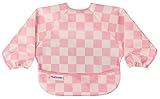 Tiny Twinkle Mess Proof Baby Bib, Long Sleeve Bib Outfit, Waterproof Bibs for Toddlers, Machine Washable, Tug Proof Pink Checkers 6-24M