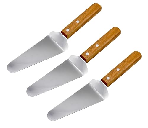 Lot de 3 spatules en acier inoxydable - Spatule à viande avec manche en bois - Pelle à pizza - Pelle à rôti - Pelle à poêle - Spatule pour barbecue - Spatule de barbecue - Spatule de cuisine - Spatule