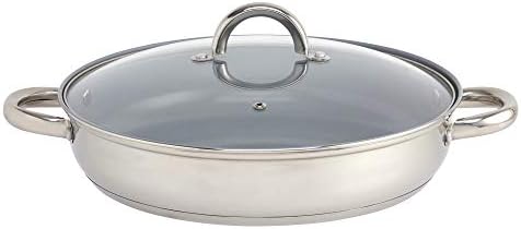 Cooks Professional Stainless Steel Sauté Pan Shallow Casserole Dish with Glass Lid, 30cm, 4.5L, Non-Stick, Large Capacity, Suitable for All Hobs Including Induction (Sauté Pan with Side Handles)