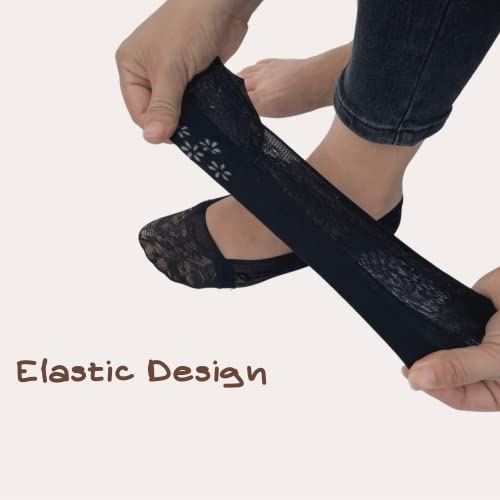 Lace No Show Socks Women's Low Cut Nonslip Liner Sock Invisible 5 Pairs 5-9 (5-8, 3 Beige 2 Black), (W1) #TOP3
