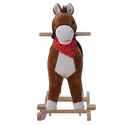 Qaba Kids Ride On Rocking Horse Plush Toy With Realistic Sounds And Red Scarf For Over 3 Years Old Birth Gift #TOP7