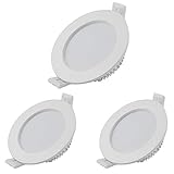 Juego de 3 focos LED empotrable, 7 W, luz blanca cálida, 3000 K, 550 lm, 230 V, tamaño del agujero 90 mm, ultrafino, no regulable, IP44, focos empotrables para cocina, salón, cuarto de baño