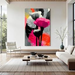Impression sur toile abstraite de coquelicots rose orange 80x120