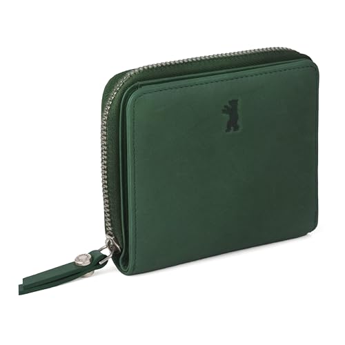 Image of BERLINER BAGS Genuine Leather Small Wallet Women Sara, Gift Box - Green | Soft Leather Bifold Zip Wallet, Fits Purses & Crossbody Bags, 8 Card Slots, Zipped Coin Pocket, RFID Blocking