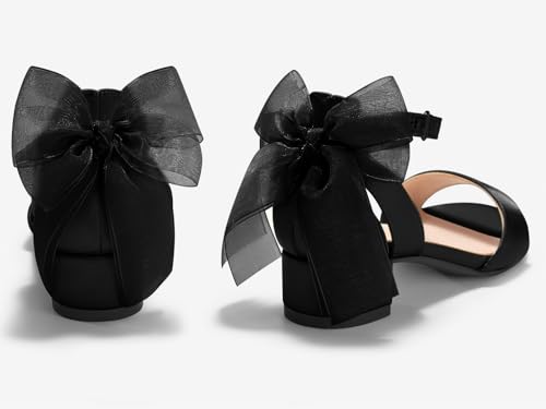 Image of Coutgo Girls Dress Shoes Sandals Chunky Low Heels Bow Ankle Strap Flower Girl Wedding Party Shoes
