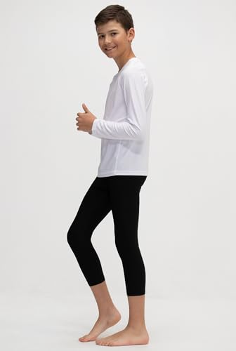 KISTA 3 Pack Boys Youth UPF 50+ Compression Capri Baselayer, Cool Dry Running Tights, 4-Way Stretch Workout Leggings2