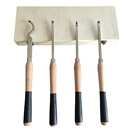 Carbide Woodturning Tool, 4 Piece Lathe Turning Tool, Rougher, Finisher, Swan Neck tool, Carbide Tipped 18.3 Full Size with Wood Case (Tool)