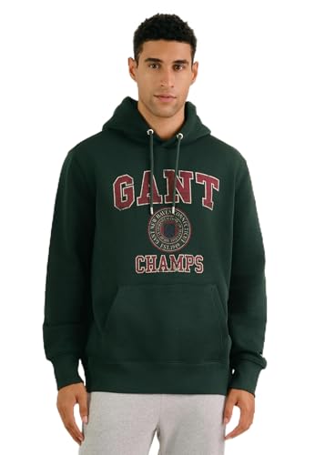 GANT Men's Front Graphic Sweat Hoodie Hooded Sweatshirt, Tartan Green, XL