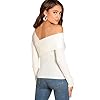 Romwe-Womens-Casual-Cross-Off-Shoulder-Deep-V-Neck-Ribbed-Knit-Slim-Wrap-Tee-Shirt-Blouse ROMWE Women's Slim Cross Wrap Asymmetrical Neck Solid Ribbed Knit Tee Shirt Blouse White Medium