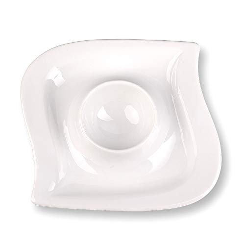 Foto von Schramm® 6 Stück Eierbecher Porzellan weiß geschwungen Eierhalter mit Ablage Eierständer
