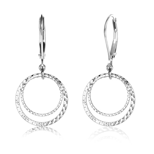 Sterling Silver Circle Leverback Earrings for Women Gold and Silver Circle Textured Drop Dangle Earrings Jewelry Hypoallergenic Hammered Leverback Sterling Silver Dangle Earrings for Jewelry Gifts