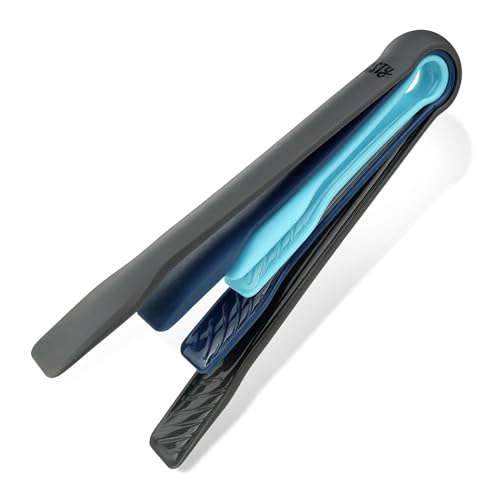 Tasty Juego de Pinzas de Cocina para Cocinar y Servir Alimentos, 3 piezas de 13, 20 y 25 cm, Aptas para Lavavajillas, Colores Azul Claro, Azul Oscuro y Gris