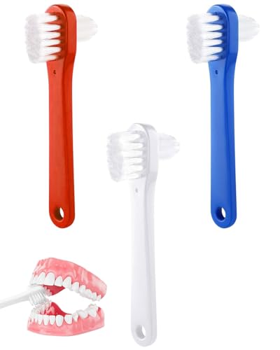 ZEXIJOW 3Pcs Spazzola per Protesi a Doppia Testa,spazzolino per dentiera, per La Pulizia Della Protesi Dentaria Strumento per La Pulizia Della Dentiera Spazzolini da Denti a Doppia Testa per La Cura