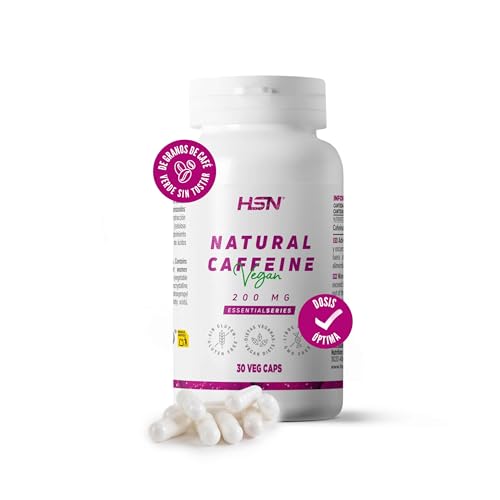 HSN Cafeína Natural 200mg | 30 Cápsulas Vegetales | Cafeína Anhidra de Efecto Inmediato | Procedente del Café verde (Coffea arabica) | Alta Concentración y Potencia | No-GMO, Vegano, Sin Gluten