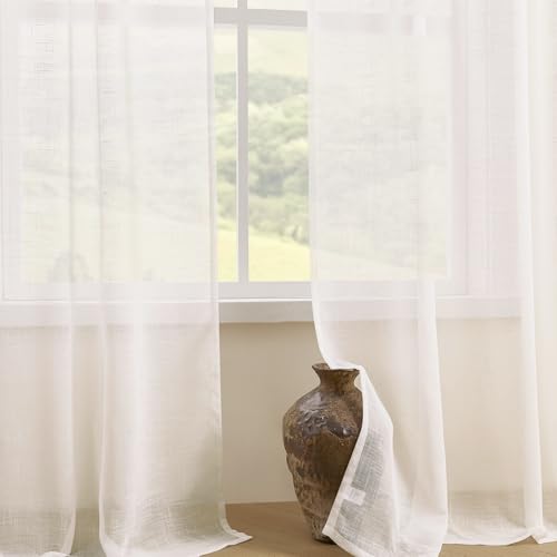 Image of Joydeco Sheer Curtains 84 Inches Long, Cream Curtains for Living Room 2 Panels Set, Ivory Curtains Window Privacy Assured with Light Filtering(W52 x L84 Inch,Ivory)
