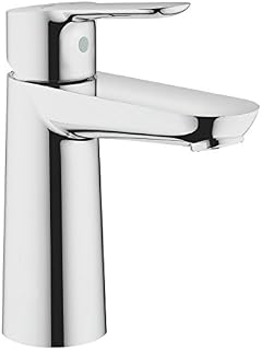 GROHE Start Edge - Bathroom Single Lever Basin Mixer Tap (Metal Lever, Smooth Body, M-Size 168 mm, with Push-Open Pop-Up Waste Set, Water Saving Mousseur 5.7 l/min, Tails 3/8 Inch), Chrome, 23775000