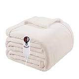 Electric Heated Blanket Full Size 72'x84', Soft Flannel with Overheat Protection, 6 Adjustable Heat Settings & 10-Hour Auto-Off Timer, Fast Heating for Winter Comfort, White