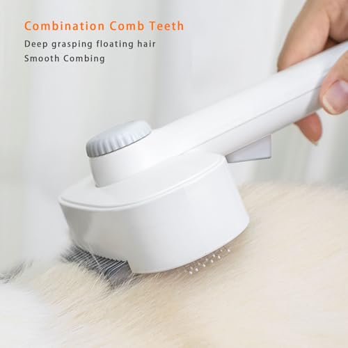 Image of 2-in-1 Dog & Cat Grooming Brush - Adjustable Deshedding Comb & One-Touch Clean | Skin-Safe Rake for Mats, Tangles, Shedding | Long /Short Hair Pets