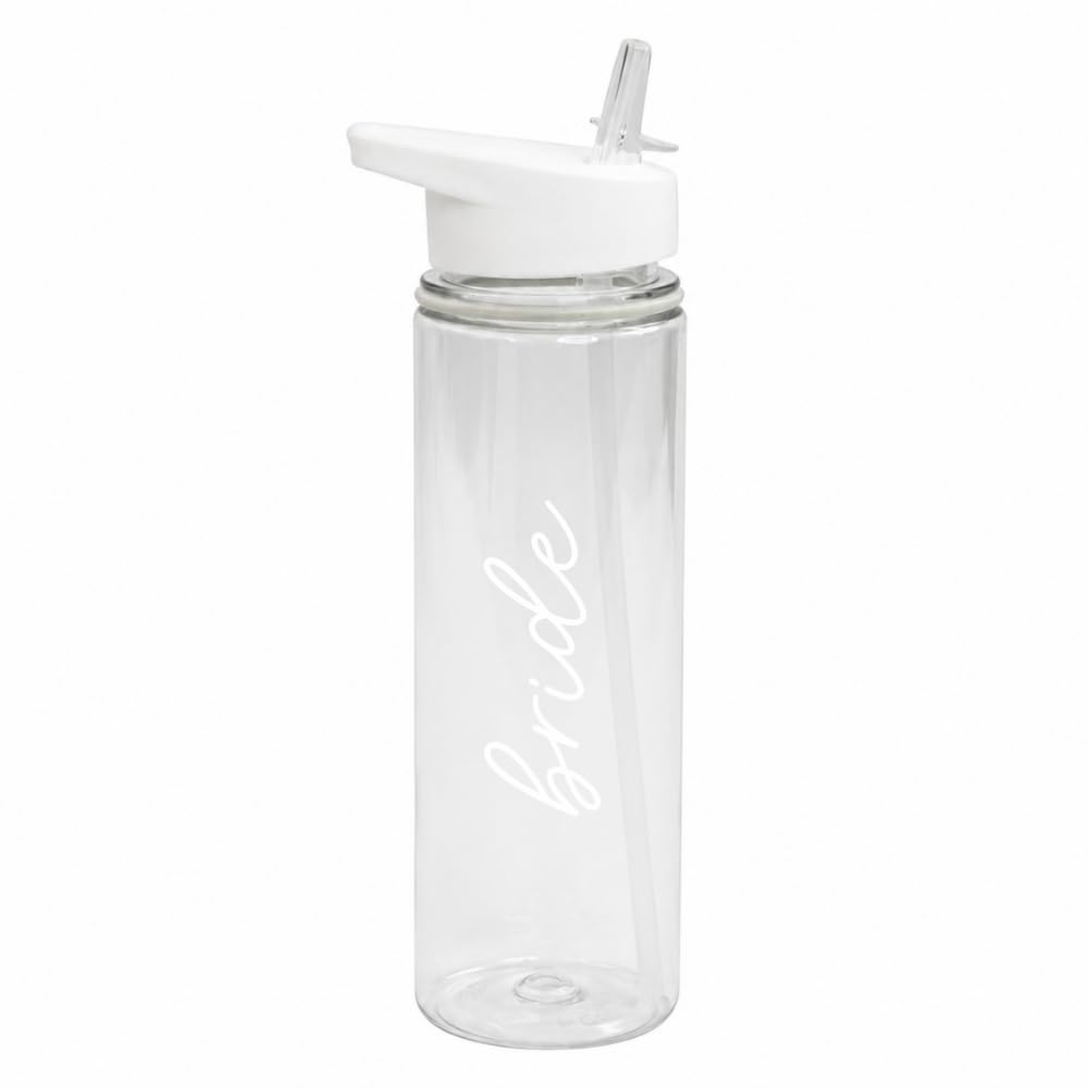 eBuyGB White Bride Water Bottle 725ml, Hen Party Drink Bottle with Straw Lid, Bridal Shower, Hen Do Favours, Bridesmaid Gifts & Party Bag Fillers
