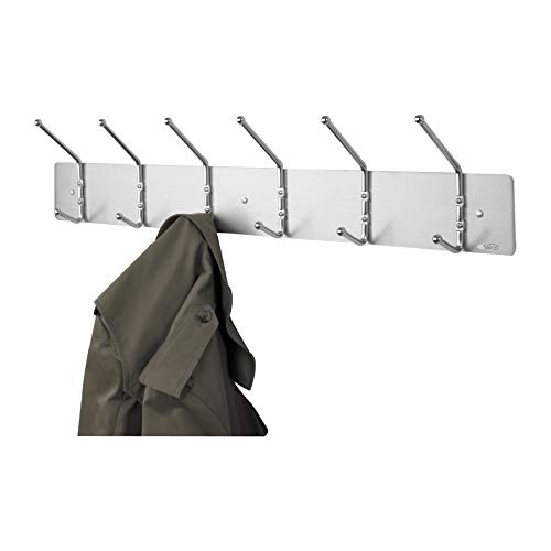 Safco Wall Mount Coat Rack, 6-Hooks for Hanging Coats, Purses, Bags, Umbrellas, for Hallways and Entryways, Black and Satin Aluminum