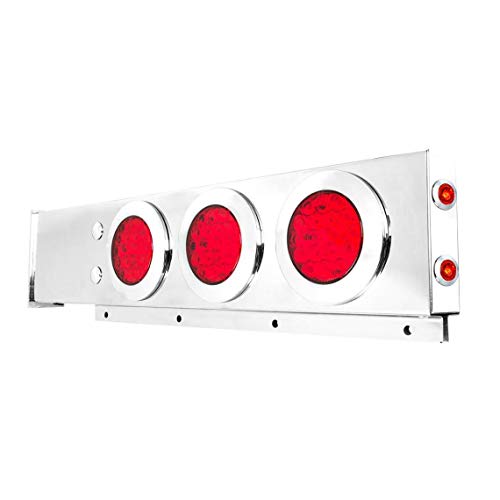 GG Grand General 91060 Stainless Steel Spring-Loaded Rear Mud Flap Hanger with 4 inches Red/Red Fleet LED Light, Twist and Lock Chrome Bezels, 2.5 inches Bolt Spacing, Pair