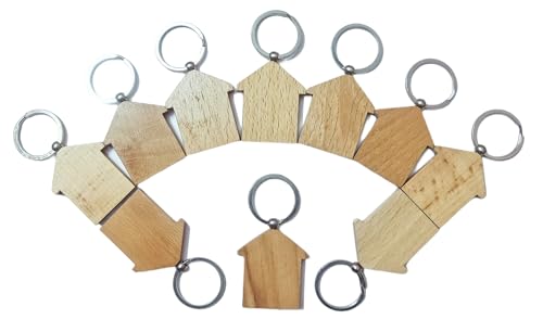 Image of Empty Wooden Keychains, Laser Engravable, Printable & Writable, Pack of 10 Assorted Shapes, 5cm x 3cm