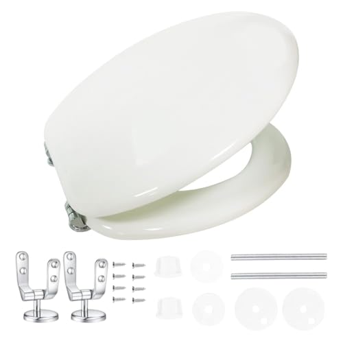 HM - Sedile WC Universale in Legno MDF Ultraresistente, 3.4kg - Tavoletta WC Bianca per Bagno - Coperchio e Sedile WC Robustissimo Universale forma ovale